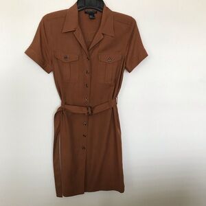 Metropolitan New York Button down 100% Silk Dress Size 8 Brown